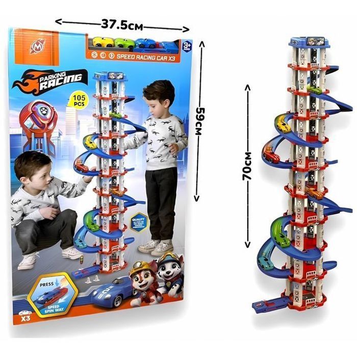 Piste de Course de Stationnement en Spirale - 105 Pièces - Multicolore