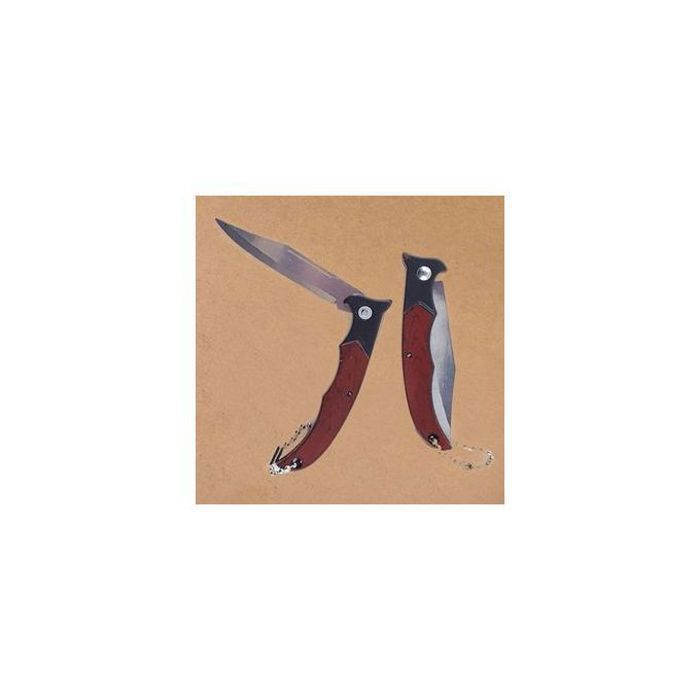 Couteau pliant multifonction - Manche en bois exotique et décor métal