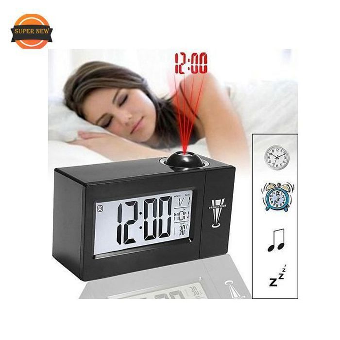 Réveil à projection numérique - Horloge de table LCD - Contrôle vocal - Projection réglable - Affichage de la température