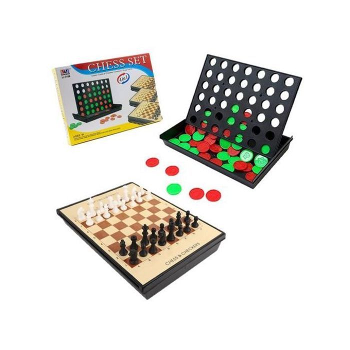 Jeux de Société 4 en 1 - Échecs, Dames, Puissance 4 et Bingo