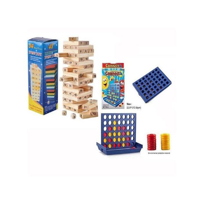 Pack Jeux d'Intelligence : Jenga 54 Pièces & Bingo Puissance 4