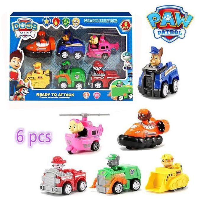 Ensemble de jeu de 6 voitures miniatures Paw Patrol - Motifs différents - Mécanisme inertiel