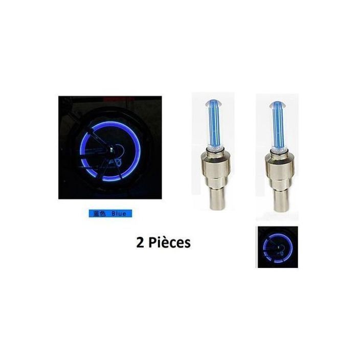 Lot de 2 lumières LED pour valve de pneu - S'allument avec le mouvement - Bleu - Pour vélos, motos et voitures