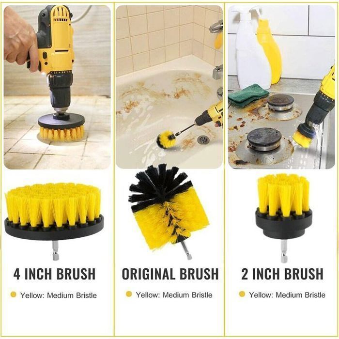 Kit de 3 brosses de perceuse - Pour nettoyage de voiture - Poils en nylon - Polyvalentes et durables