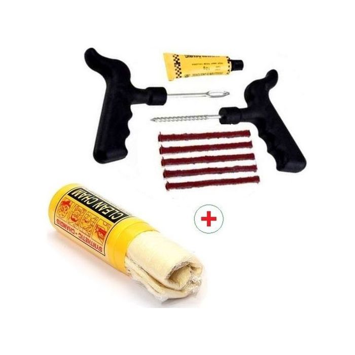 Kit de réparation de pneu crevaison tubeless - Auto, moto - 5 mèches + peau de chamois - Dépannage rapide