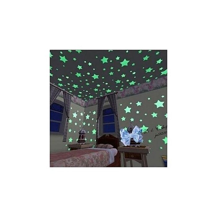 Autocollants Muraux Phosphorescent - 100 Pièces - Étoiles - Vert