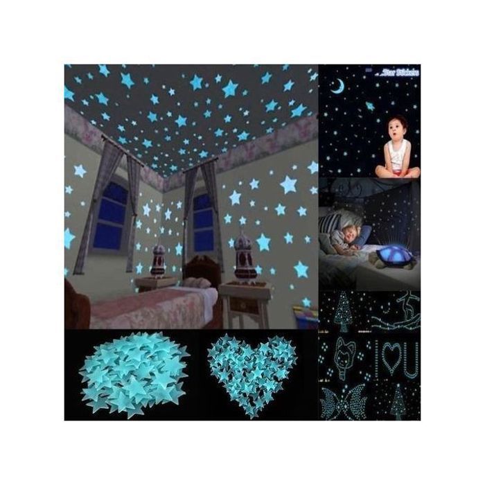 Étoiles Lumineuses - Autocollant Fluo Plastique - Déco Chambre Bébé - 50 Pièces