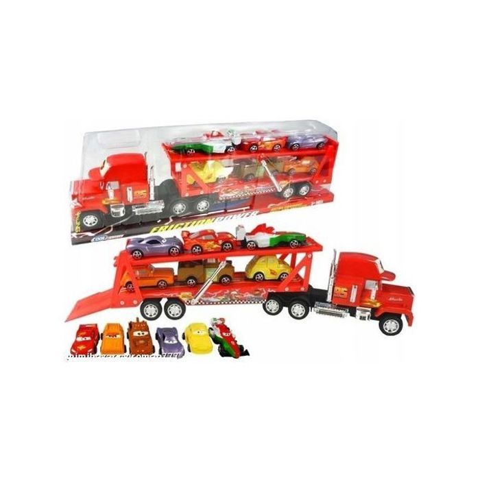 Jouet Camion Remorque Friction Cars - 6 Voitures Plastique - Rouge