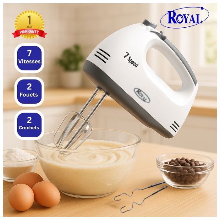 Royal HM1072-GS - Mixeur Mélangeur Premium 7 Vitesses 2 Fouets et 2 Crochets à Pâte