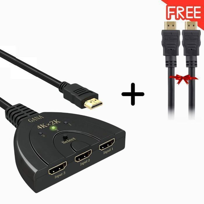 Adaptateur HDMI Splitter 3 Ports – Résolution 4K Ultra HD + Câble HDMI Offert