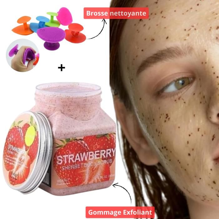 THE COOL BEAUTY SHOP - Gommage Exfoliant - Fraise - 150 g - Brosse nettoyante silicone - Anti-points noirs