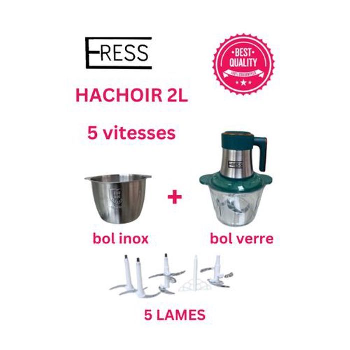 Hachoir À Viande Et Légumes 2L, Avec 2 Bol, 5 Niveaux De Vitesse Et 1000W