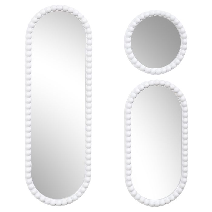 Miroir Corfu Blanc avec Cadre Gris, Blanc et Noir – H75cm x 38m