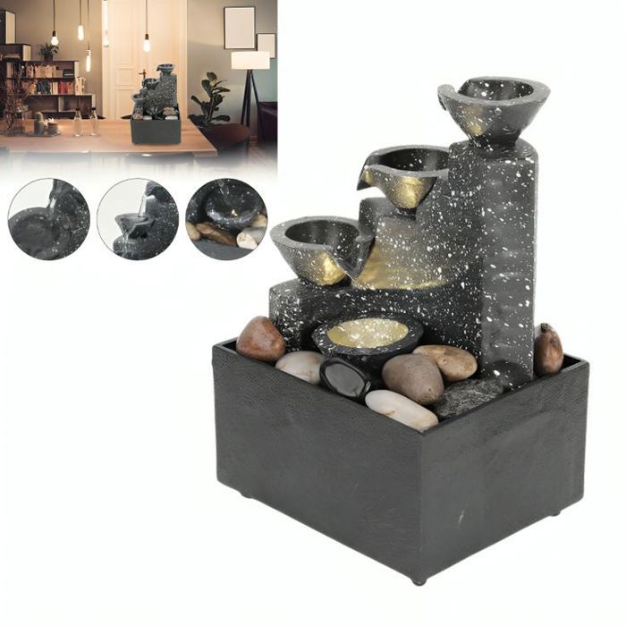 Fontaine à eau de bureau en cascade à quatre bols avec lumière pour la décoration de table