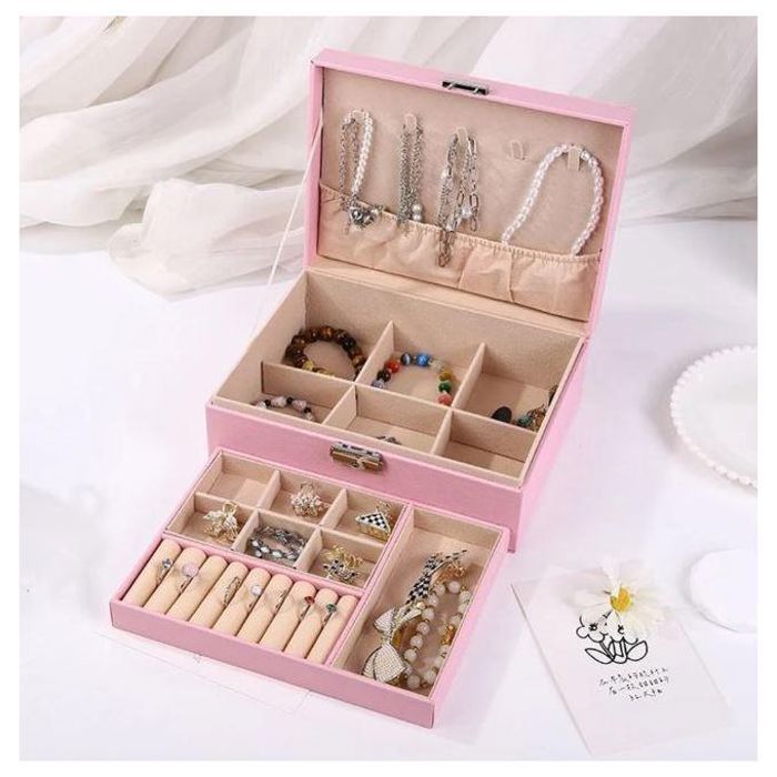 Boîte à Bijoux, Organisateur de Bijoux élégant, Doux et Exquis, 2 Couches pour Chambre à Coucher et Dressing(Couleur aléatoire)