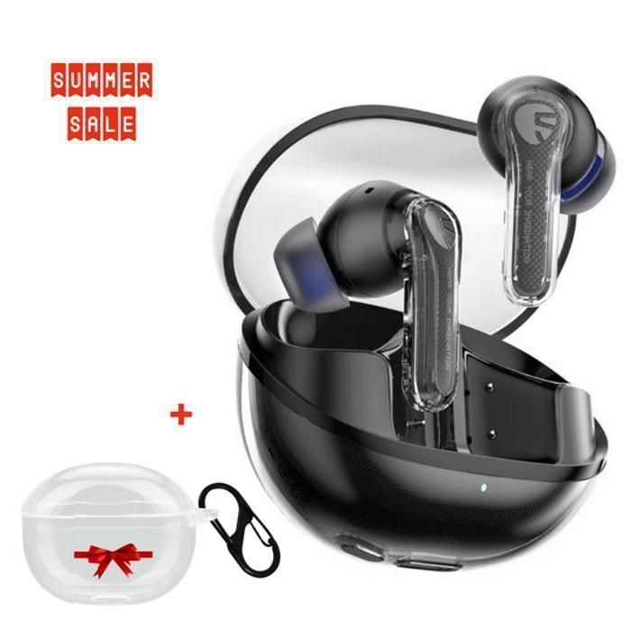 SoundPEATS Clear, Écouteurs sans fil BLUETOOTH V5.3, 2 micros, Avec pochette Transparent