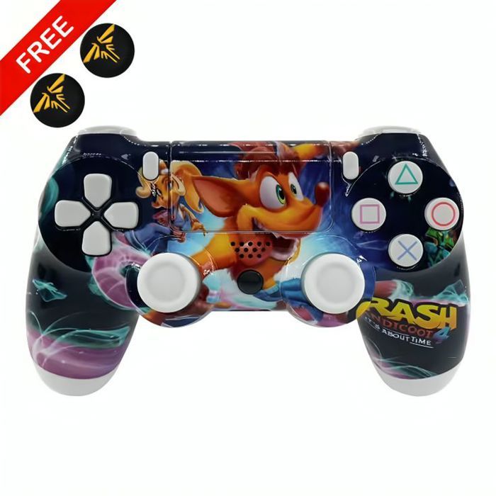 Manette PS4 Crash Haute Qualité + Poignées de pouce pour votre manette Gratuit