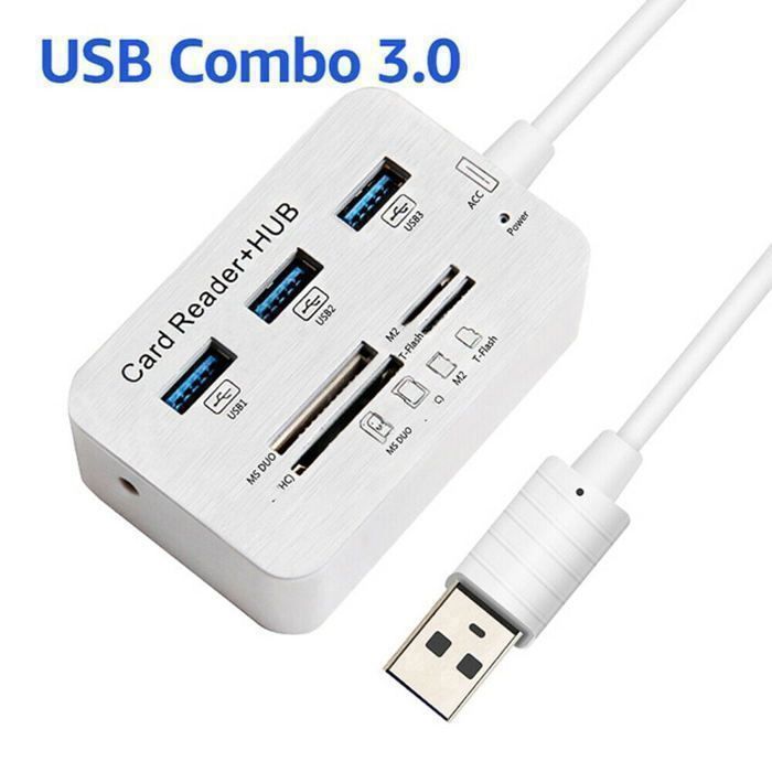 Hub USB 3.0/3.1 à 3 ports avec lecteur de cartes