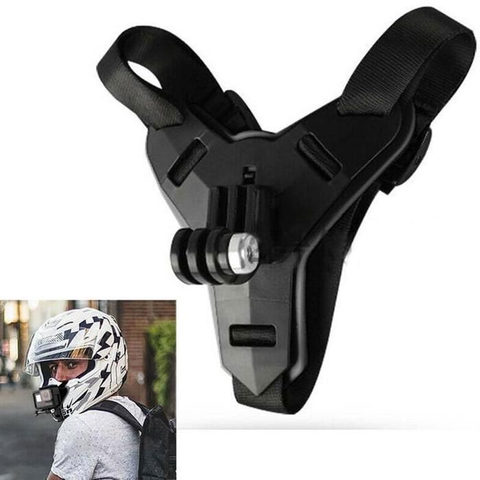 Fixation Support Casque Moto - GoPro - Hero 11/10/9/8/7/6/5/4 - Noir - Sangle Réglable - Montage POV