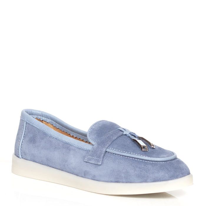 Mocassin - OLGA - Écarlate - Daim véritable - Bleu éclatant - Femme