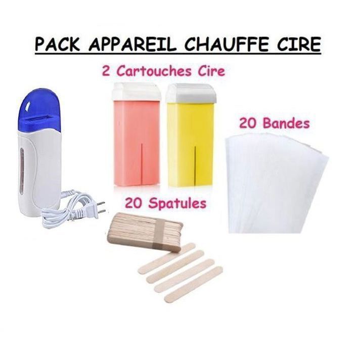 Appareil Bleu Chauffe Cire d'épilation + 2 cartouche + 20 Bandes + 20 spatules
