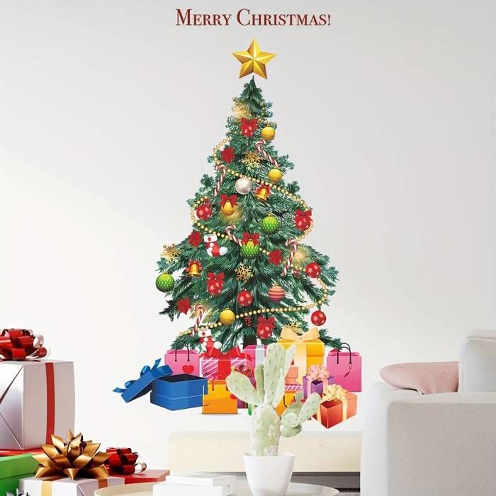 2pcs 1set Autocollants de Décoration de Noël Autocollants Muraux Motif Arbre de Noël Cadeau Salon Chambre