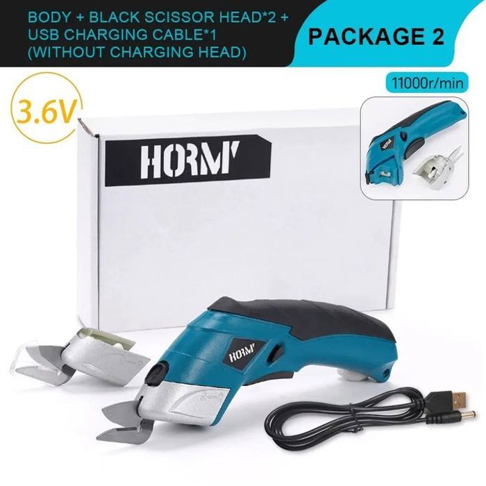 Ciseaux Électriques Multifonctions 3.6V pour Tissu et Cuir - Bleu