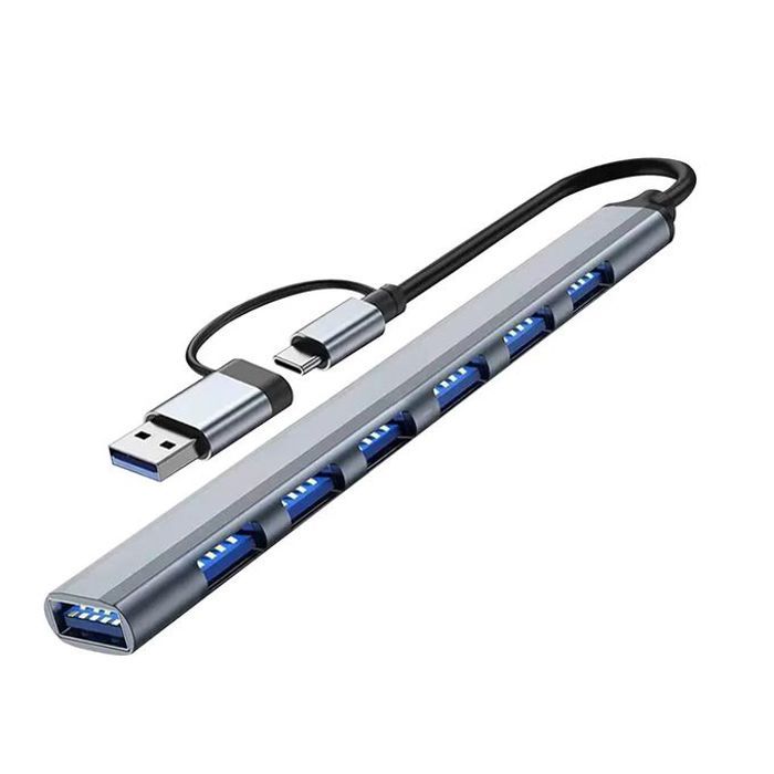 HUB USB 3.0 7-en-2 avec Transfert Haute Vitesse 5Gbps - Gris