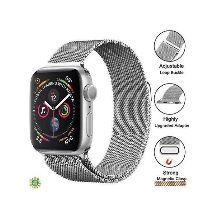 Bracelet Magnétique Boucle Milanaise Gris pour Apple Watch - Acier Inoxydable