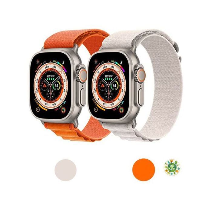 Pack de 2 Bracelets Alpine en Nylon pour Apple Watch 42mm, 44mm, 45mm et 49mm - Blanc et Orange.