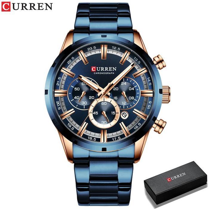 Montre Curren pour Homme en Acier Inoxydable avec Cadran Bleu - Modèle de Luxe