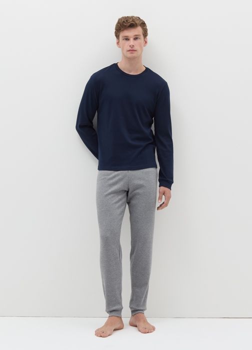 Pyjama long en coton interlock - OVS HOUSEBRAND - Bleu nuit - Enfant - Homme - Col rond