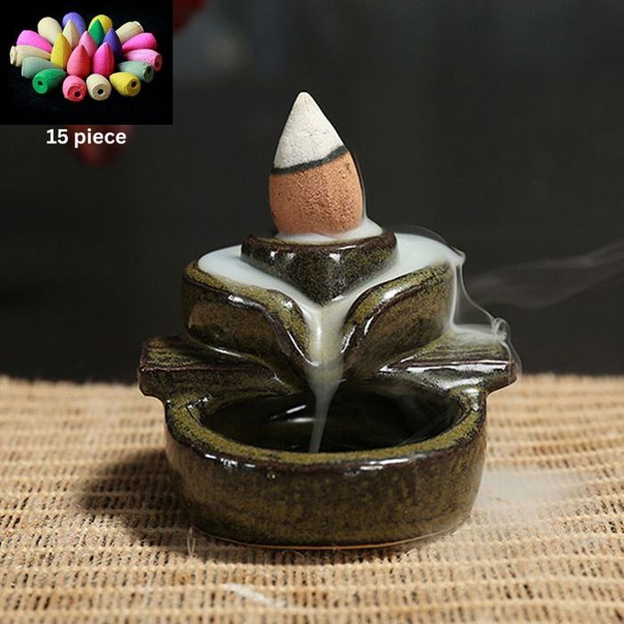 Mini porte-brûleur d'encens en céramique créatif, fontaine d'encens en cascade