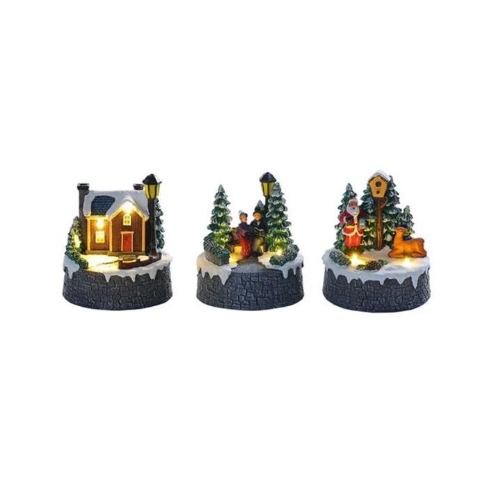 Lot de 3 villages lumineux de Noël avec 2 LED – Décoration festive – Réf. C89459323