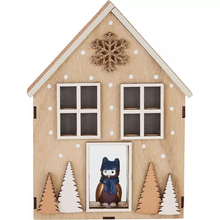MAISON EN BOIS EC HIBOU STABLE LED INTÉRIEUR 19CM
