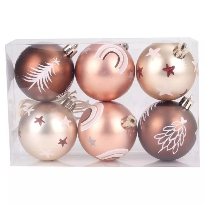 Lot de 6 boules fantaisies en plastique marron/terracotta/champagne 6 CM