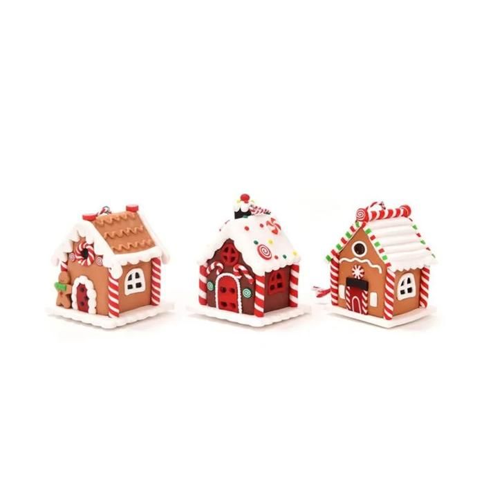 Décoration de Noël actuelle, maison en pain d'épices, avec LED, 7,5 cm