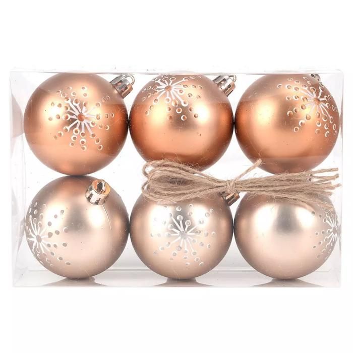 Lot de 6 boules de Noël en plastique cuivre/naturel 6 CM