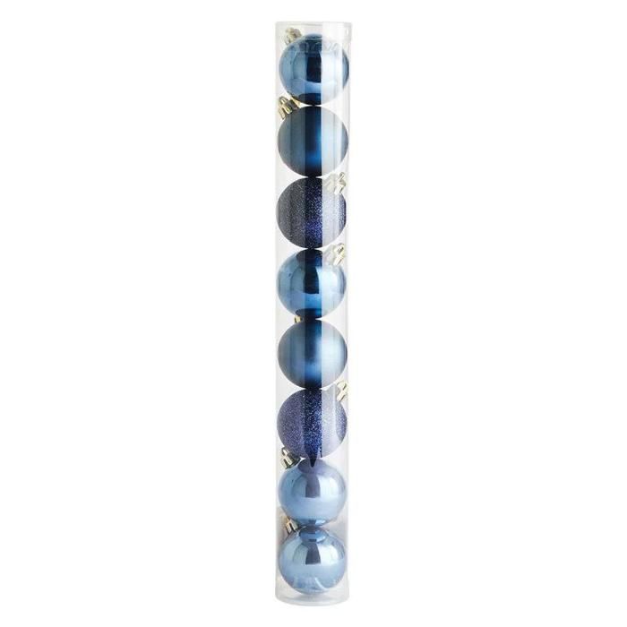 Tube de 8 Boules de Noël en Plastique Bleu – 5 cm