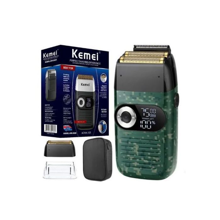 Rasoir Électrique - Kemei - KM-2027 - 2 Lames - 3 Vitesses - Afficheur LCD - Vert