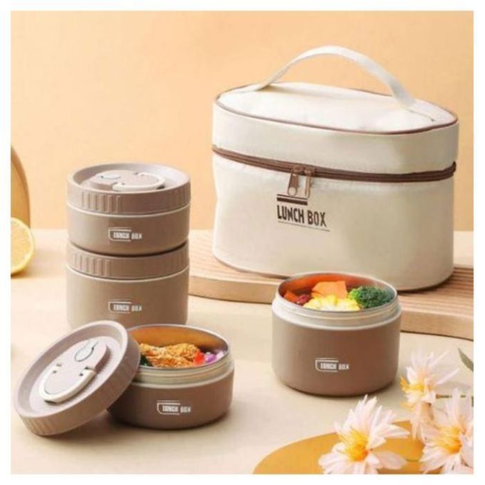Ensemble de 4 boîtes à déjeuner isothermes en acier inoxydable avec sac à repas, couleur aliatoire