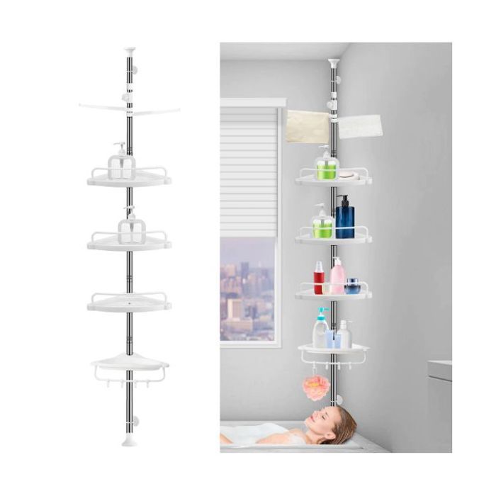Étagère de Coin à 4 Niveaux pour Salle de Bain - Réglable, Porte-Serviette
