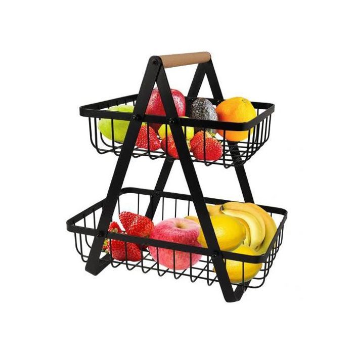 Panier à Fruits en Métal à 2 Étages Lavable et Antirouille