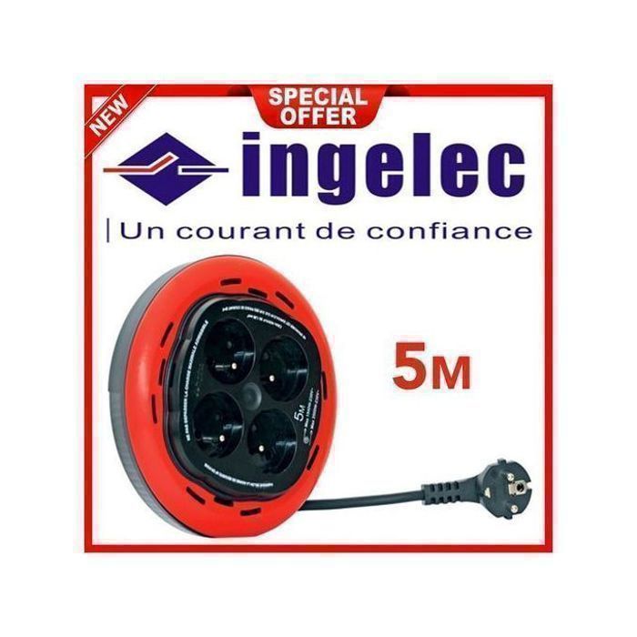 Multiprise Enrouleur - INGELEC - 4 Prises 2P+T - 5m - Sécurité enfants - Intérieur