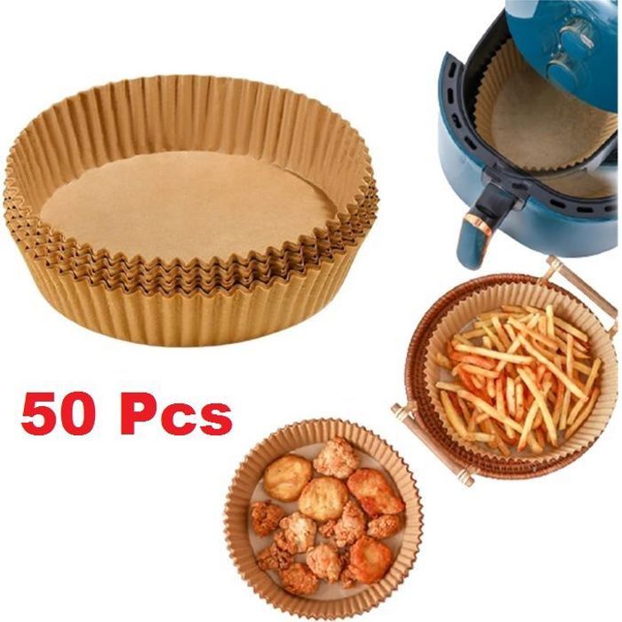 Papier cuisson pour friteuse à air - 50 pcs - Panier en papier - Anti-adhésif et jetable