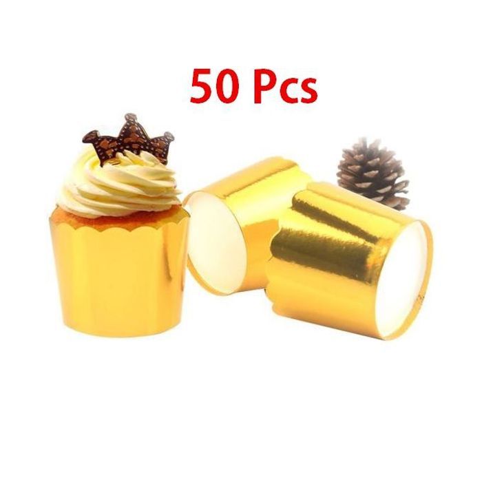 Lot de 50 Gobelets en Papier Dorés - Pour Cupcakes, Bonbons ou Gâteaux, Fête d'Anniversaire