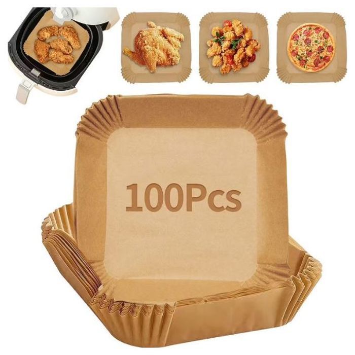 100 Papier pour Friteuse à Air - Papier Carré Sulfurisé Anti-Adhésif pour Air Fryer