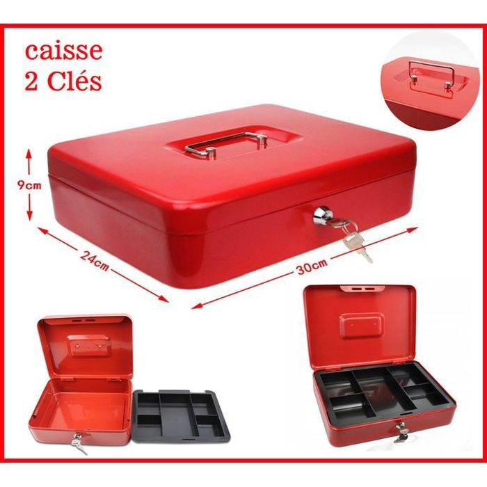 Caisse en Métal - Caisse à Monnaie et Billets - Petite Coffre Fort - Rouge