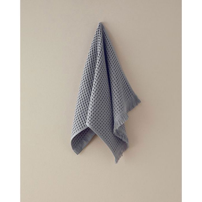 Serviette Visage en Coton Gaufré Sofya, coloris Gris, dimensions 50 x 80 cm