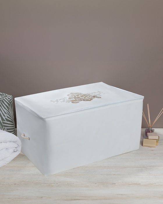 Housse de Rangement Lace Damask, en coloris blanc, dimensions 74 x 46 x 46 cm